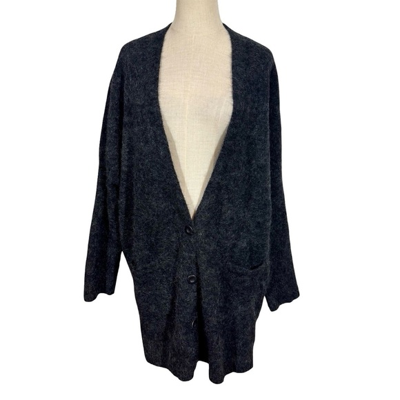 Eileen Fisher Mohair Plush Melange V-neck Button Down Boyfriend Cardigan Sweater - Picture 3 of 9